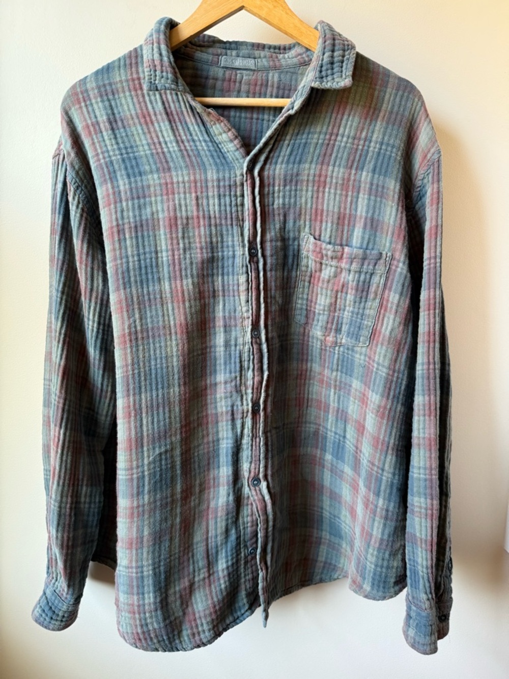 CP SHADES Plaid Textured Cotton Gauze Button Down Shirt Casual Sustainable XL